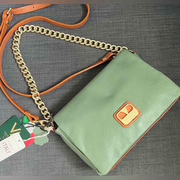 NWT VALENTINA FLAP CROSSBODY SHOULDER BAG WITH CHAIN ITALIAN LEATHER - Picture 1 of 10